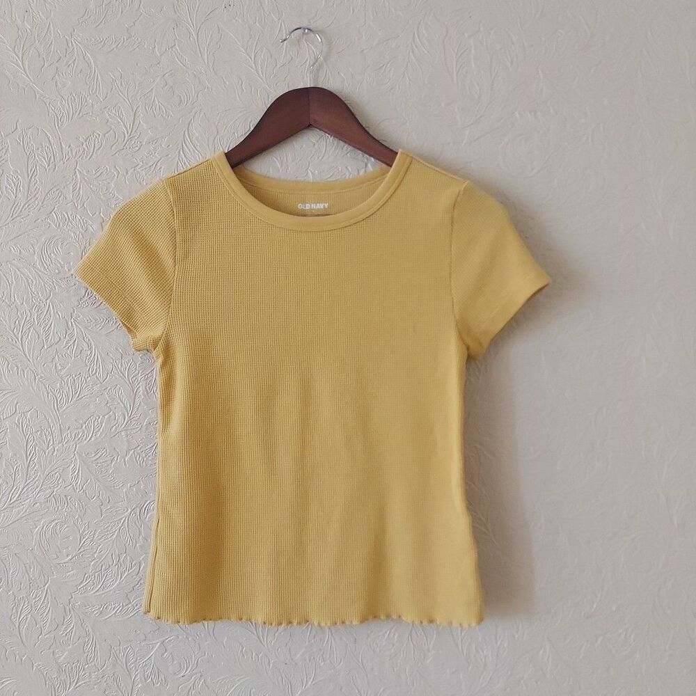 Old Navy Yellow Textured Knit Short Sleeve Top With Lettuce Hemo Sz Small